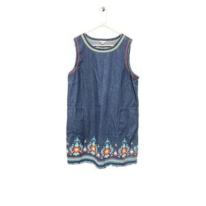 J. Jill Embroidered Denim Tank Shift Spring Summer Dress Women's Size XL